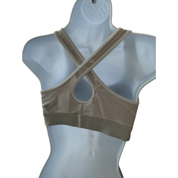 Under Armour Medium Beige Cross Back Sports Bra Moisture Wicking Workout Top - Picture 4 of 5
